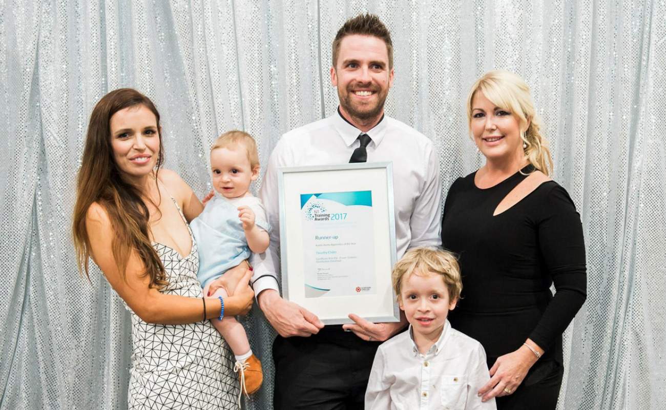 Tim with this family and GTNT CEO, Kathryn Stenson @ NT Training Awards